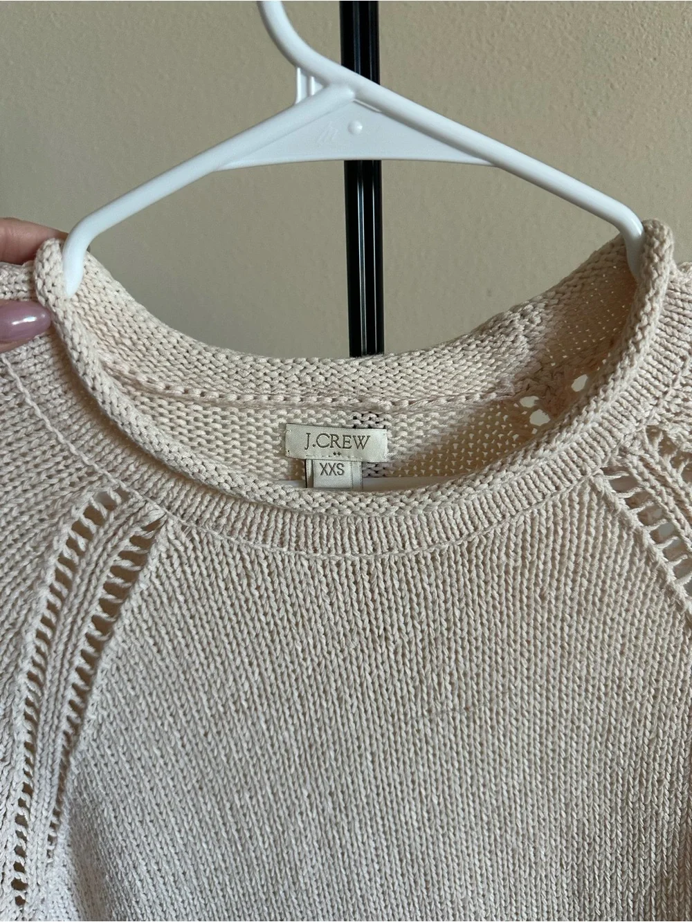 J. Crew Cream Openwork Knit Crewneck Sweater
